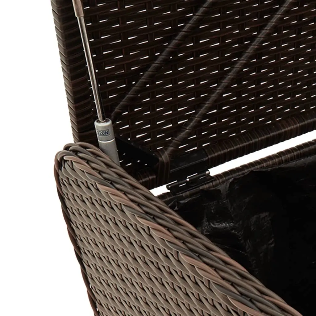 Outdoor Storage Bench with Cushion Brown Garden Seating Poly Rattan Organizer