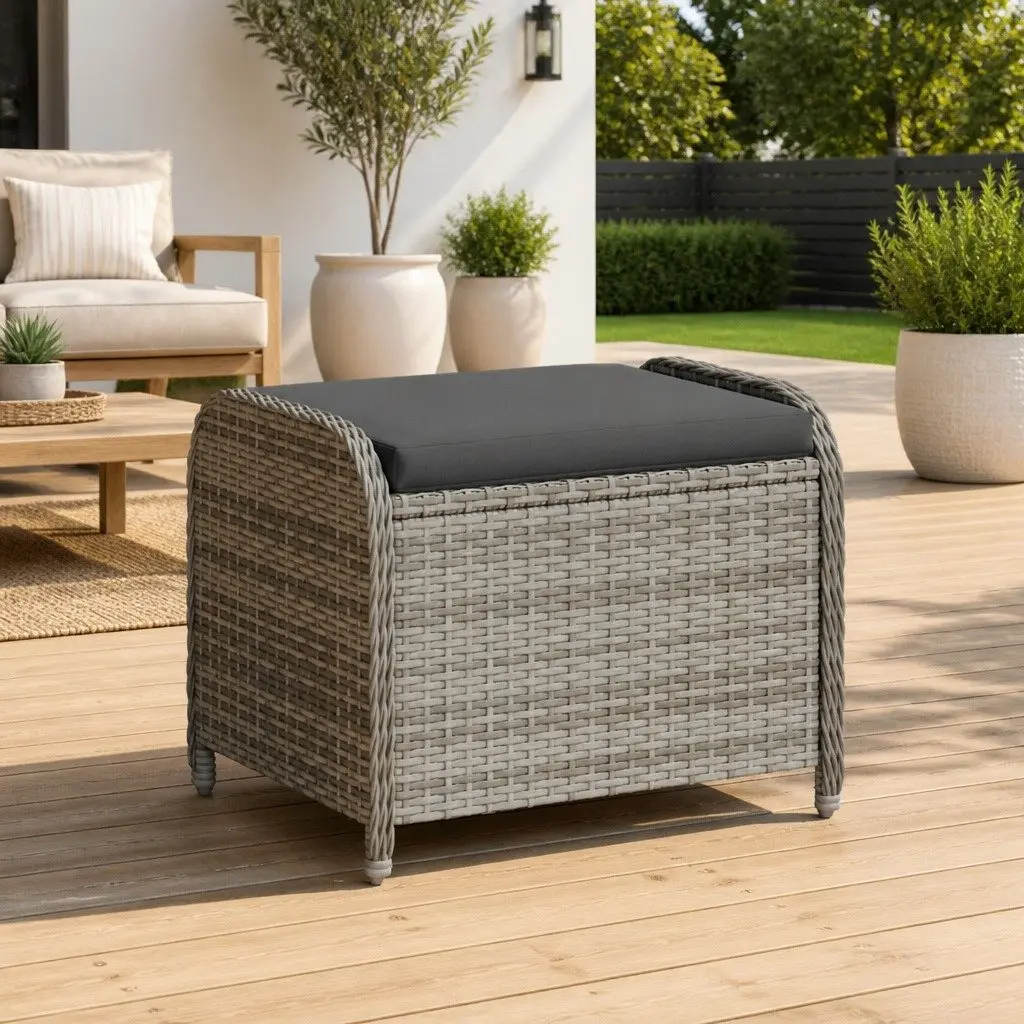 Grey Garden Stool with Cushion