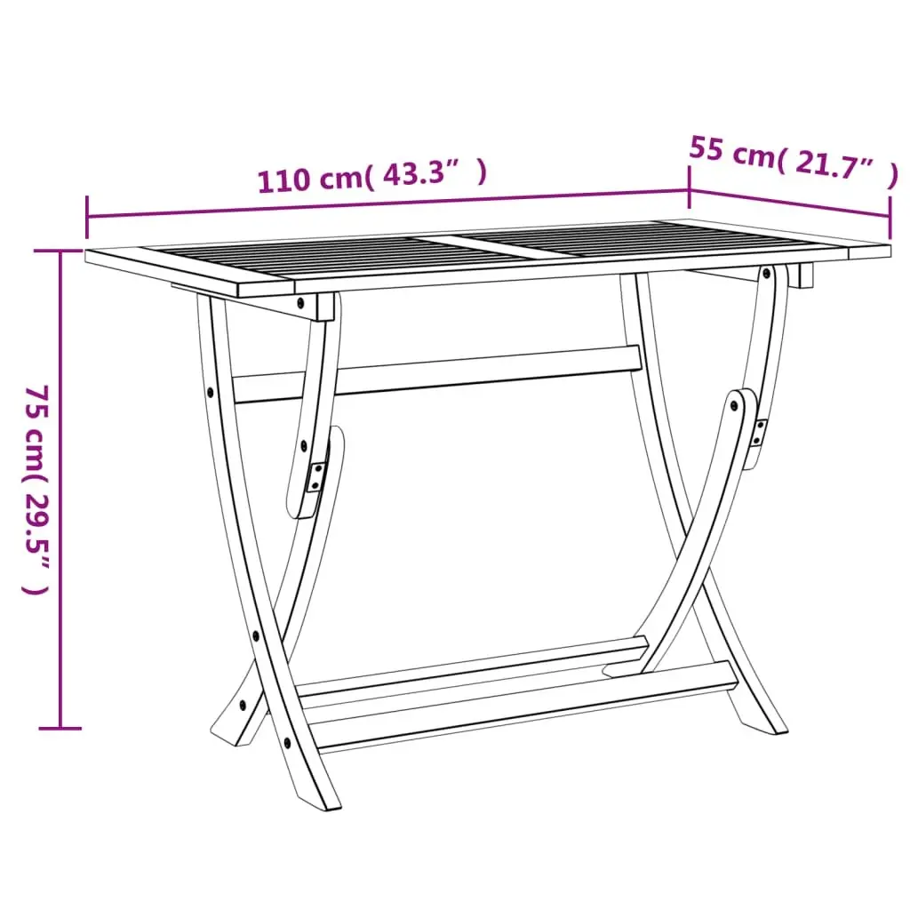 Folding Garden Table 110x55x75cm Outdoor Patio Dining Furniture Brown Wood