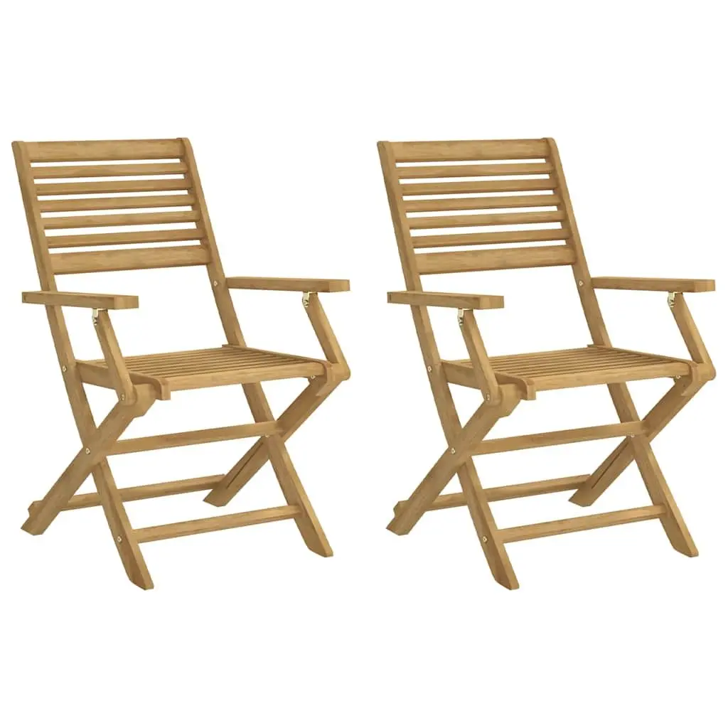Folding Outdoor Chairs Solid Acacia Wood Garden Patio Seating Set of 2