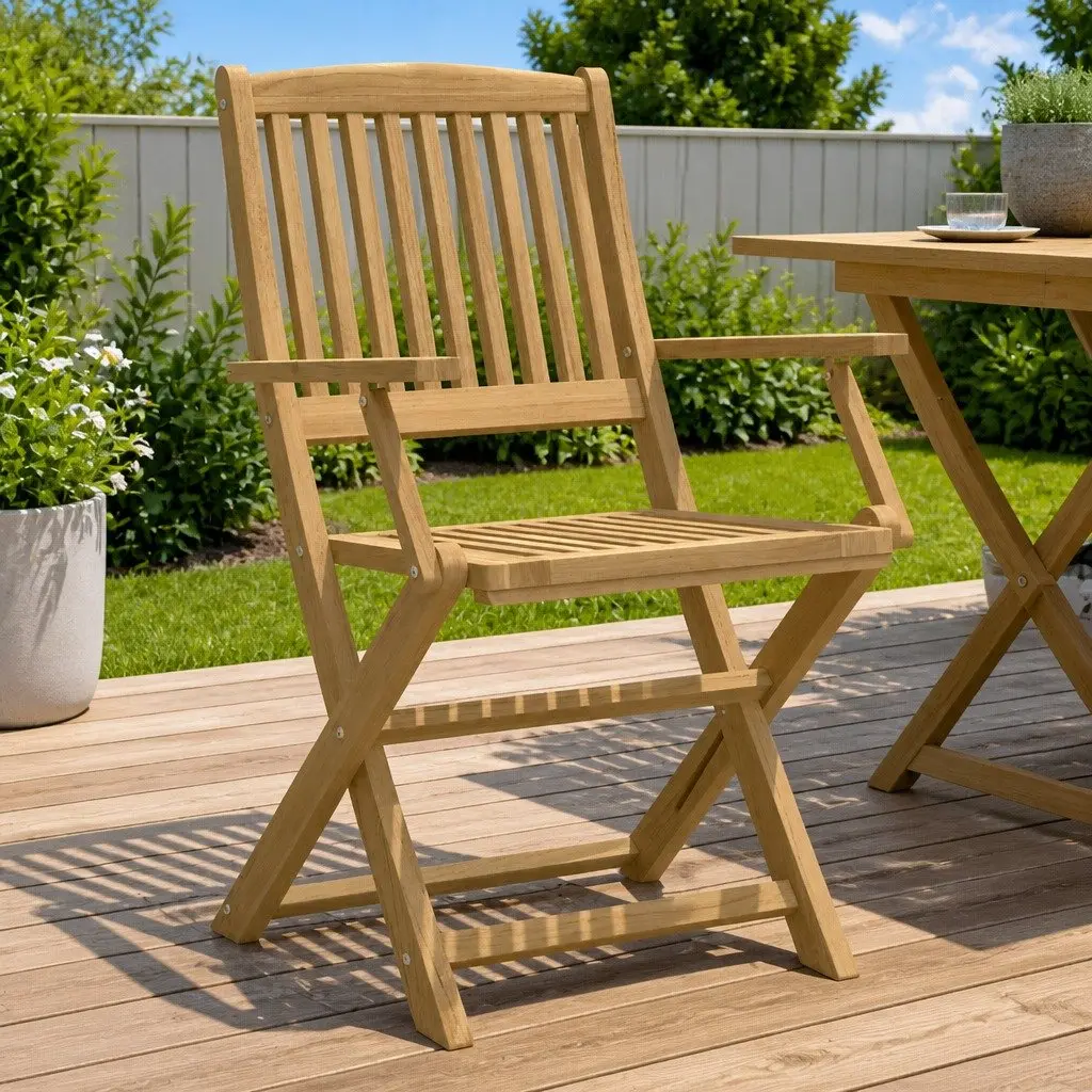 Folding Outdoor Chairs Solid Acacia Wood Brown 4 Piece Garden Patio Seating