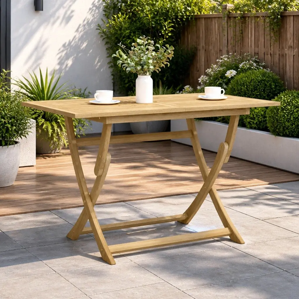 Folding Garden Table Solid Acacia Wood 120x70x75cm Outdoor Dining Patio Furniture