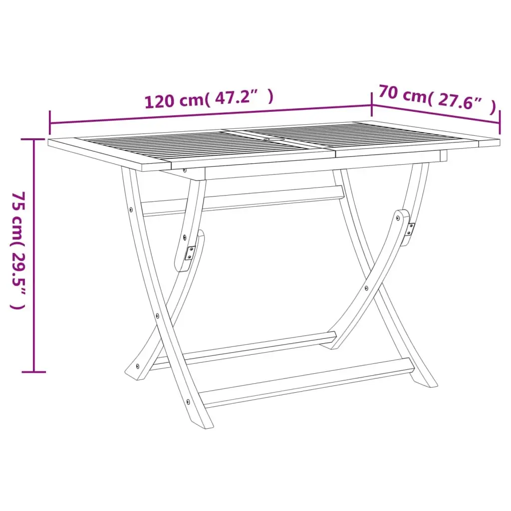 Folding Garden Table Solid Acacia Wood 120x70x75cm Outdoor Dining Patio Furniture