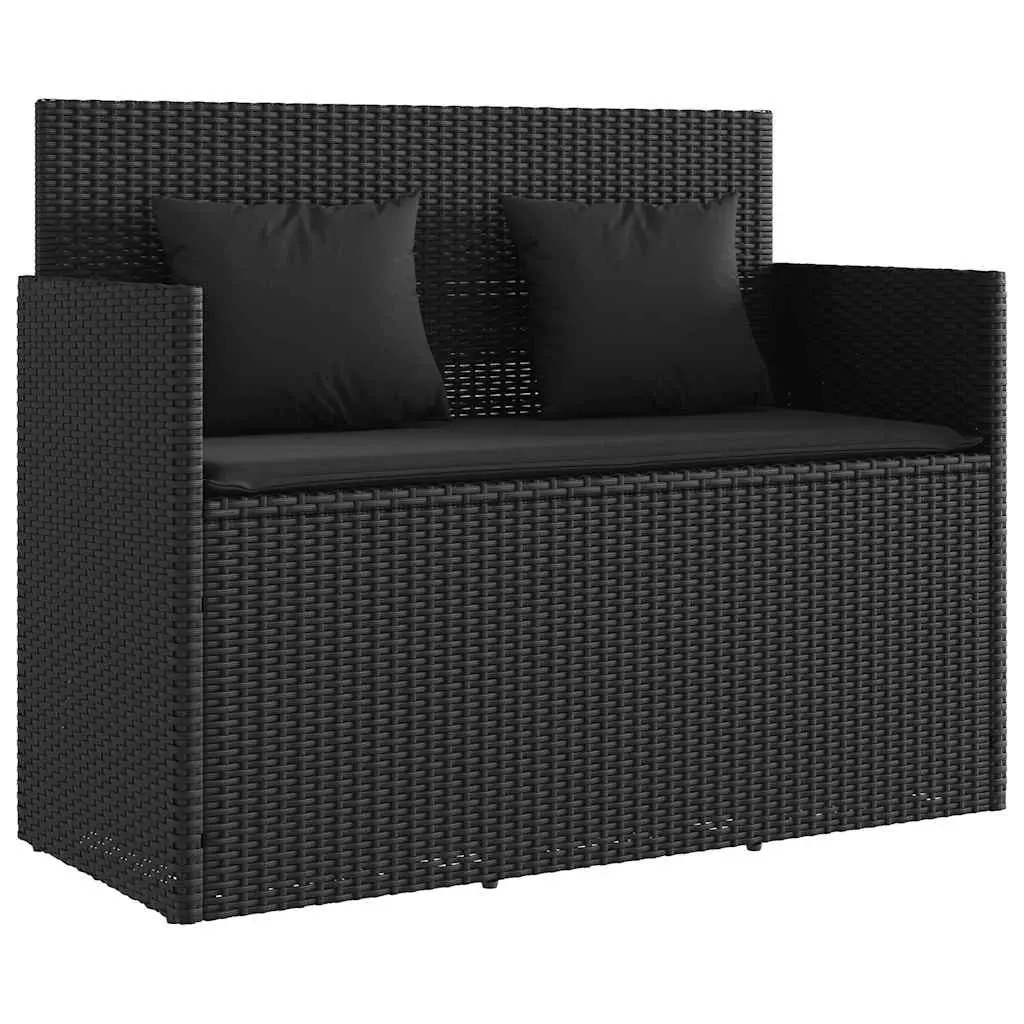 Outdoor Garden Bench Storage Seating Poly Rattan Black with Cushion Lid
