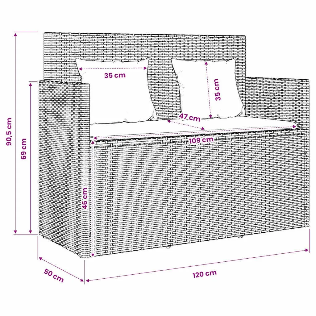 Outdoor Garden Bench Storage Seating Poly Rattan Black with Cushion Lid