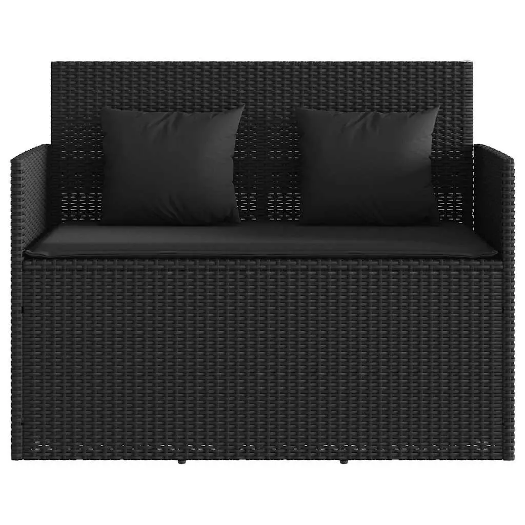Outdoor Garden Bench Storage Seating Poly Rattan Black with Cushion Lid