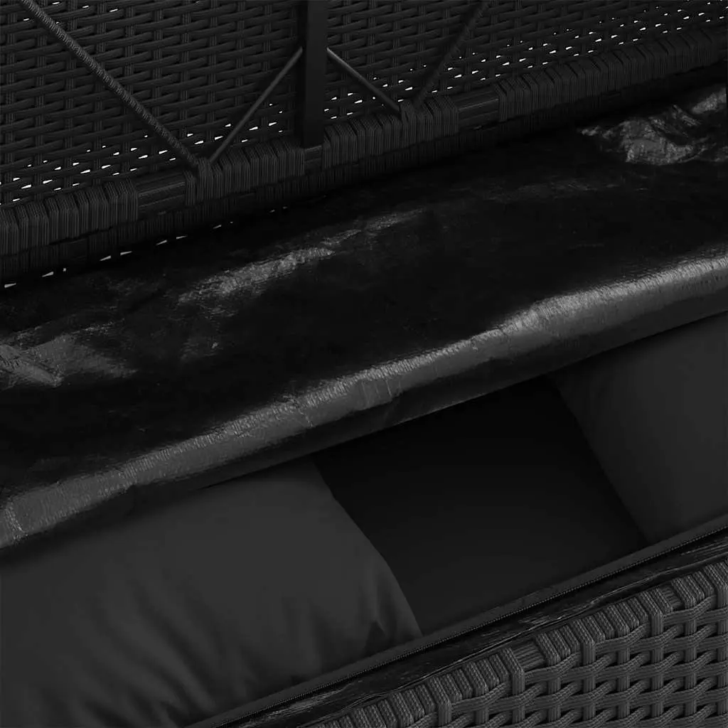 Outdoor Garden Bench Storage Seating Poly Rattan Black with Cushion Lid