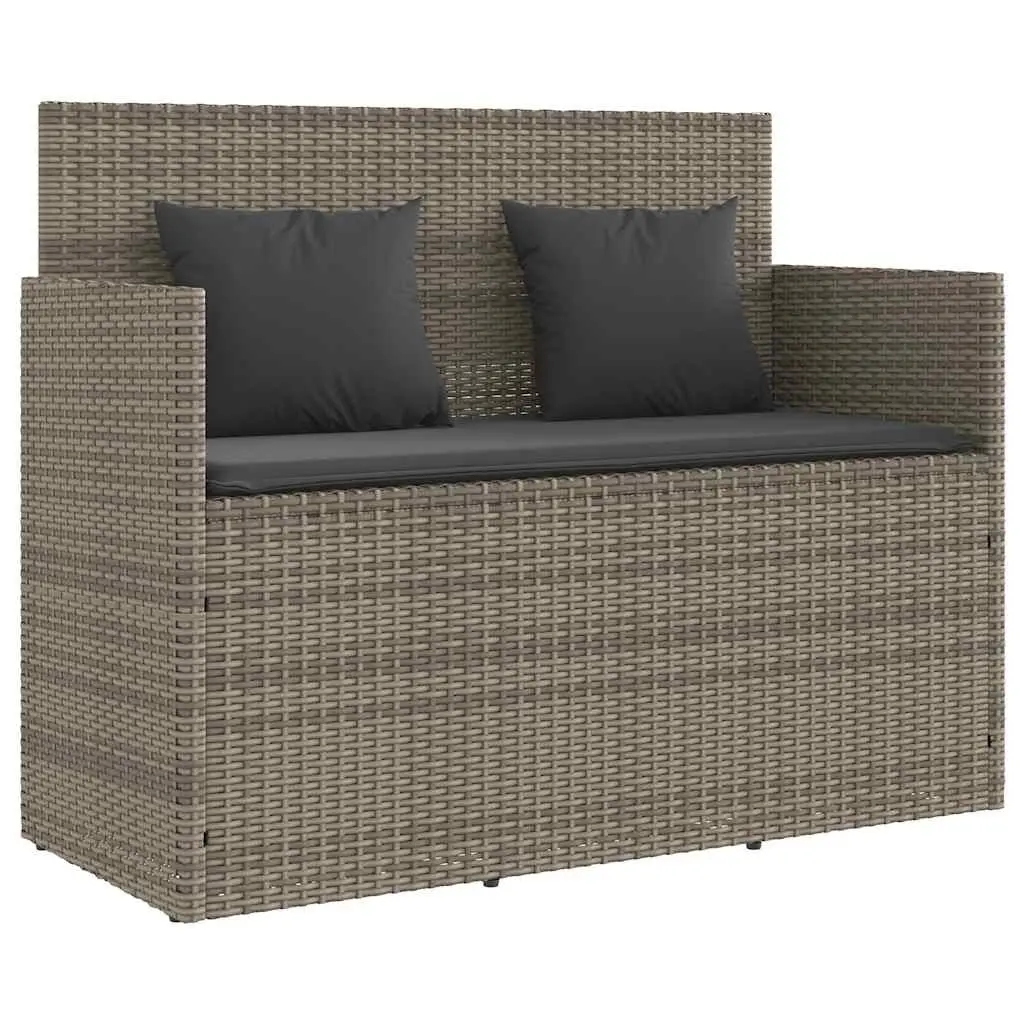 Garden Bench with Storage Cushion Grey Poly Rattan Outdoor Seating Furniture
