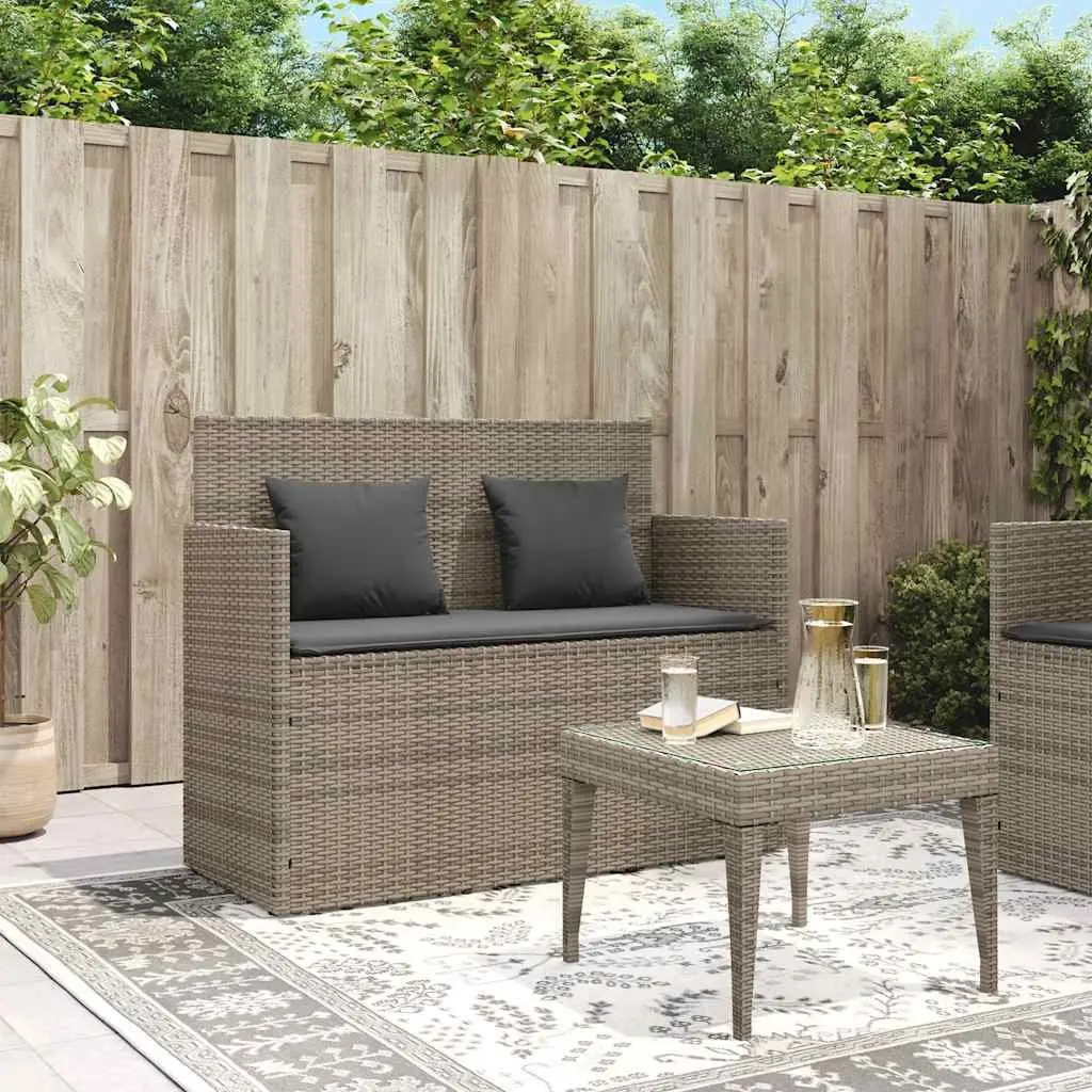 Garden Bench with Storage Cushion Grey Poly Rattan Outdoor Seating Furniture