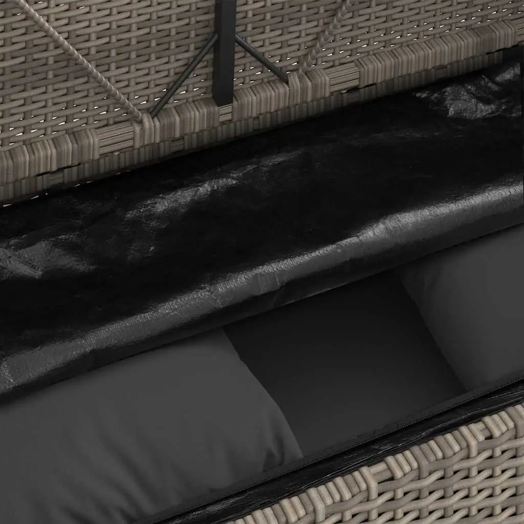 Garden Bench with Storage Cushion Grey Poly Rattan Outdoor Seating Furniture
