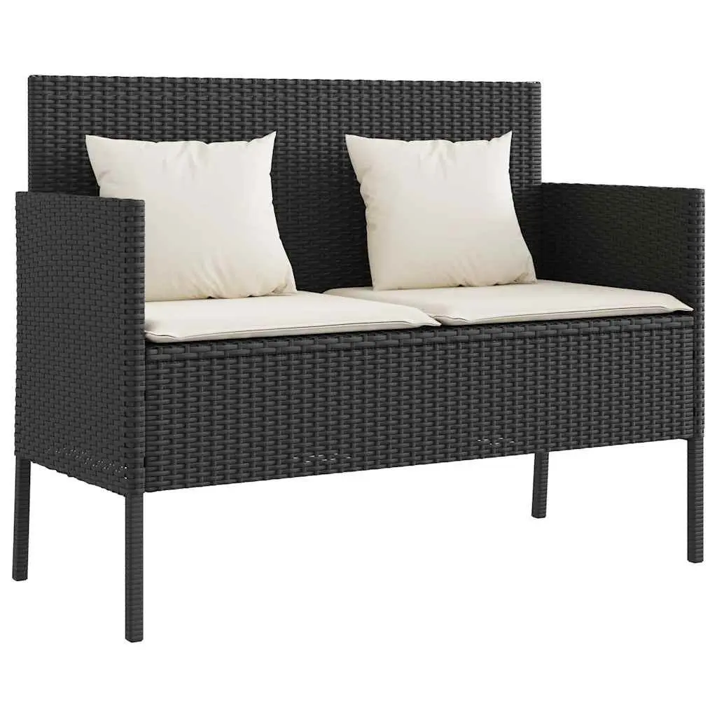 Garden Bench with Storage Black Poly Rattan Outdoor Seating Furniture