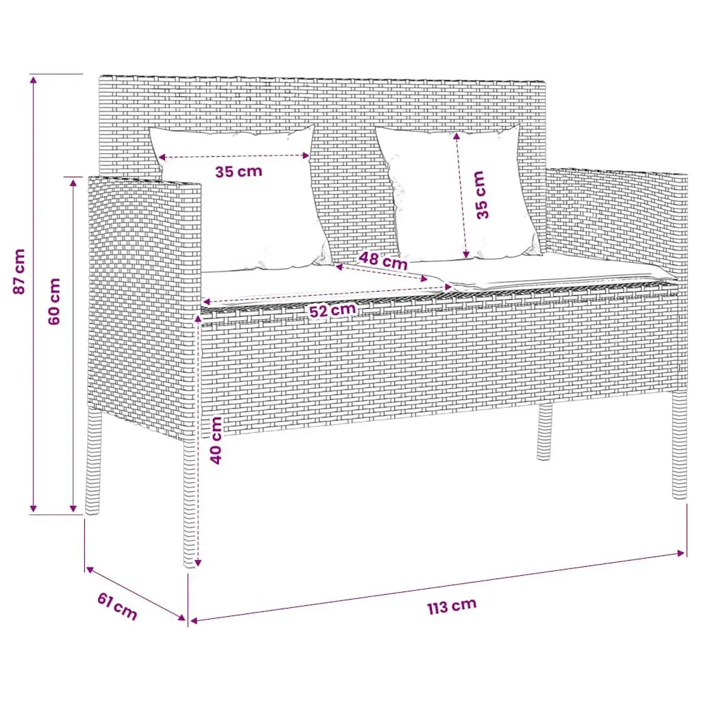 Garden Bench with Storage Black Poly Rattan Outdoor Seating Furniture