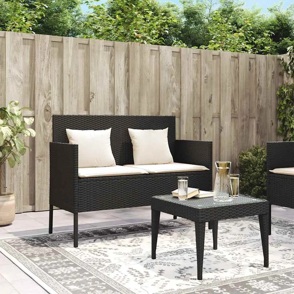 Garden Bench with Storage Black Poly Rattan Outdoor Seating Furniture