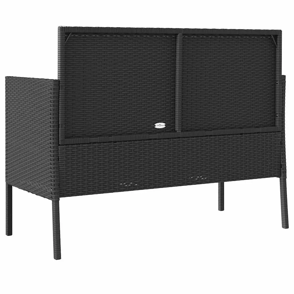 Garden Bench with Storage Black Poly Rattan Outdoor Seating Furniture