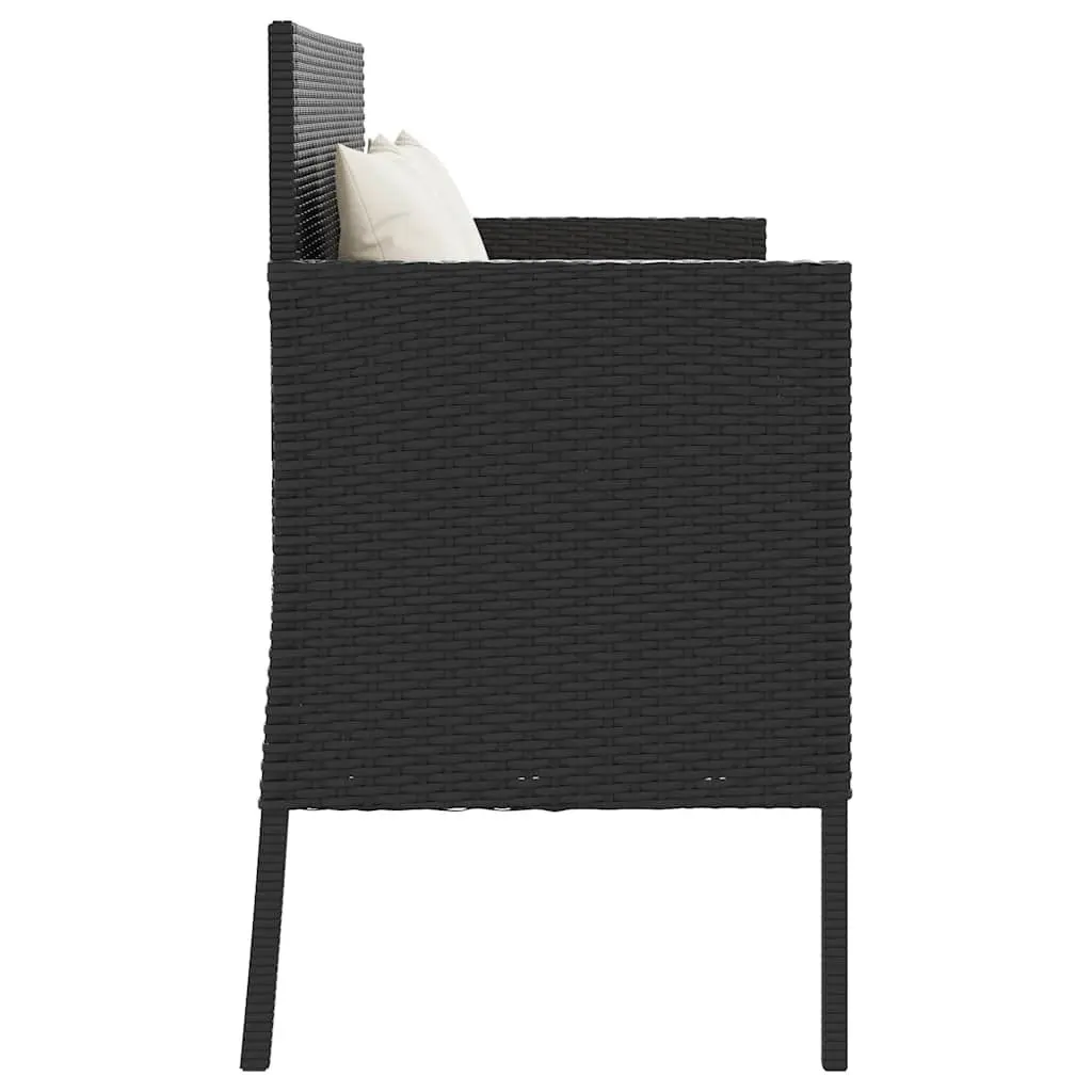 Garden Bench with Storage Black Poly Rattan Outdoor Seating Furniture