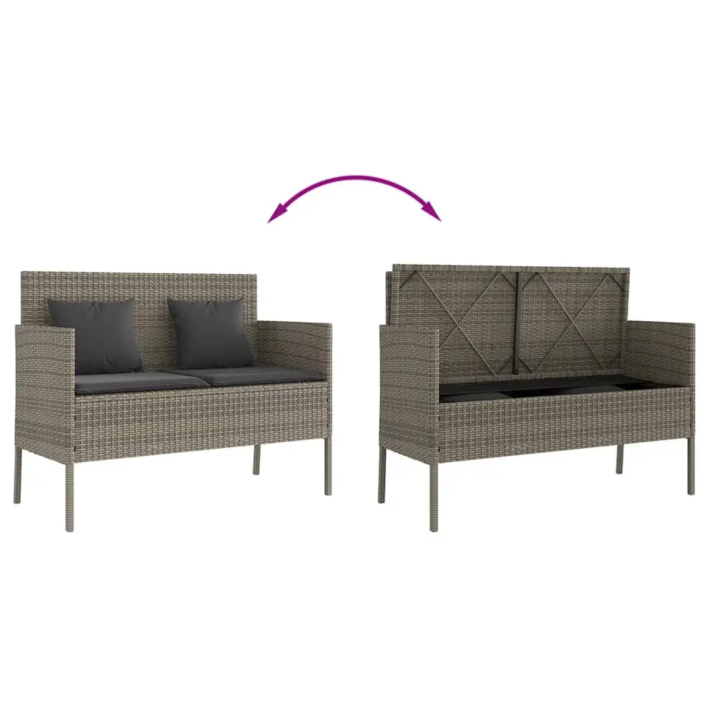 Garden Bench with Storage Cushion Outdoor Seating Poly Rattan Grey Furniture