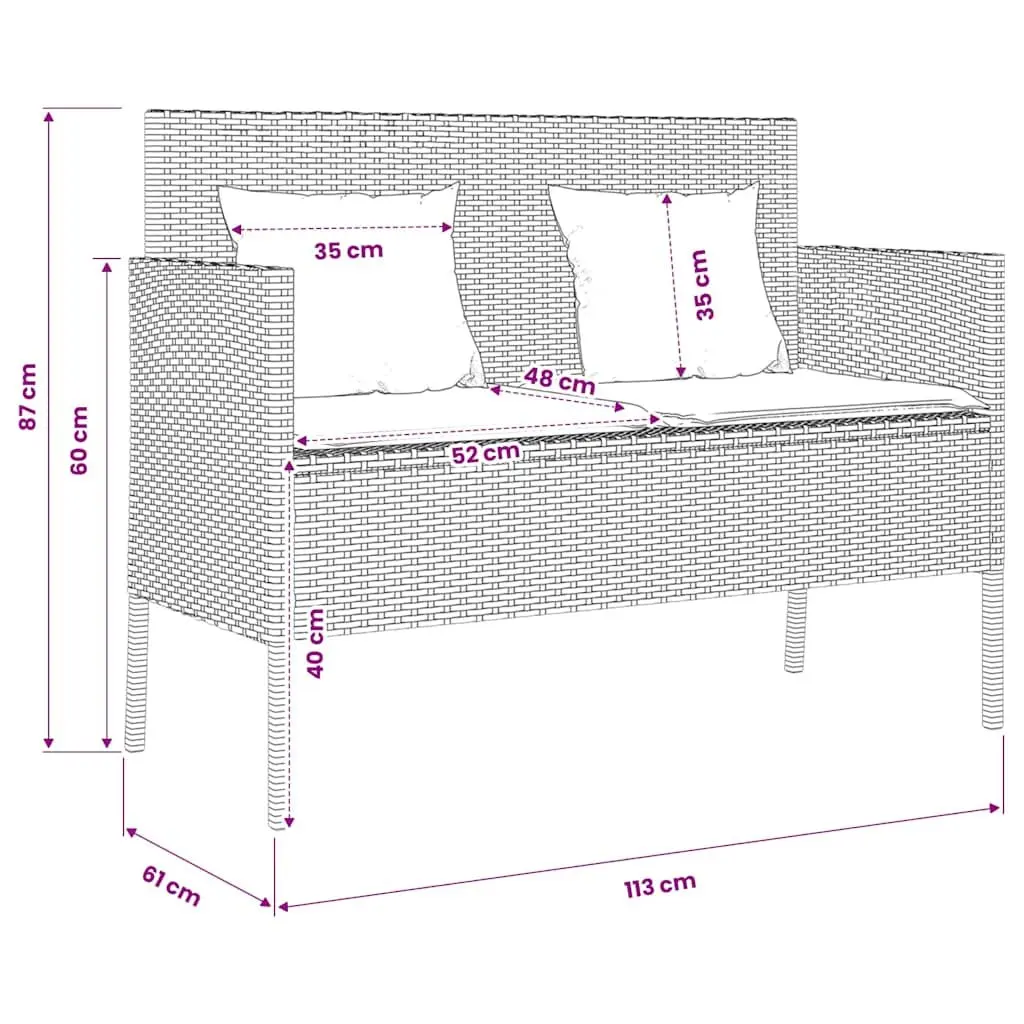 Garden Bench Storage Beige Poly Rattan Outdoor Seating with Padded Cushion