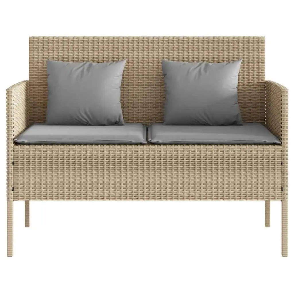 Garden Bench Storage Beige Poly Rattan Outdoor Seating with Padded Cushion