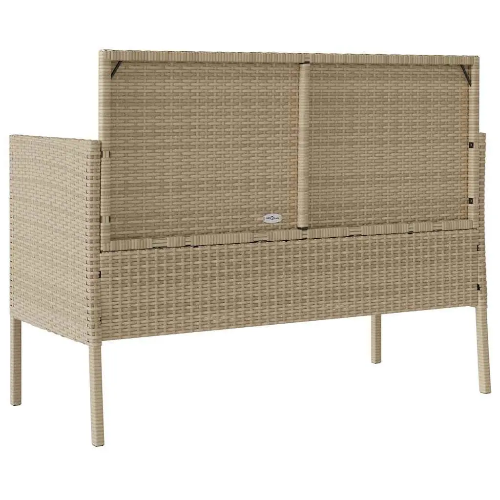 Garden Bench Storage Beige Poly Rattan Outdoor Seating with Padded Cushion