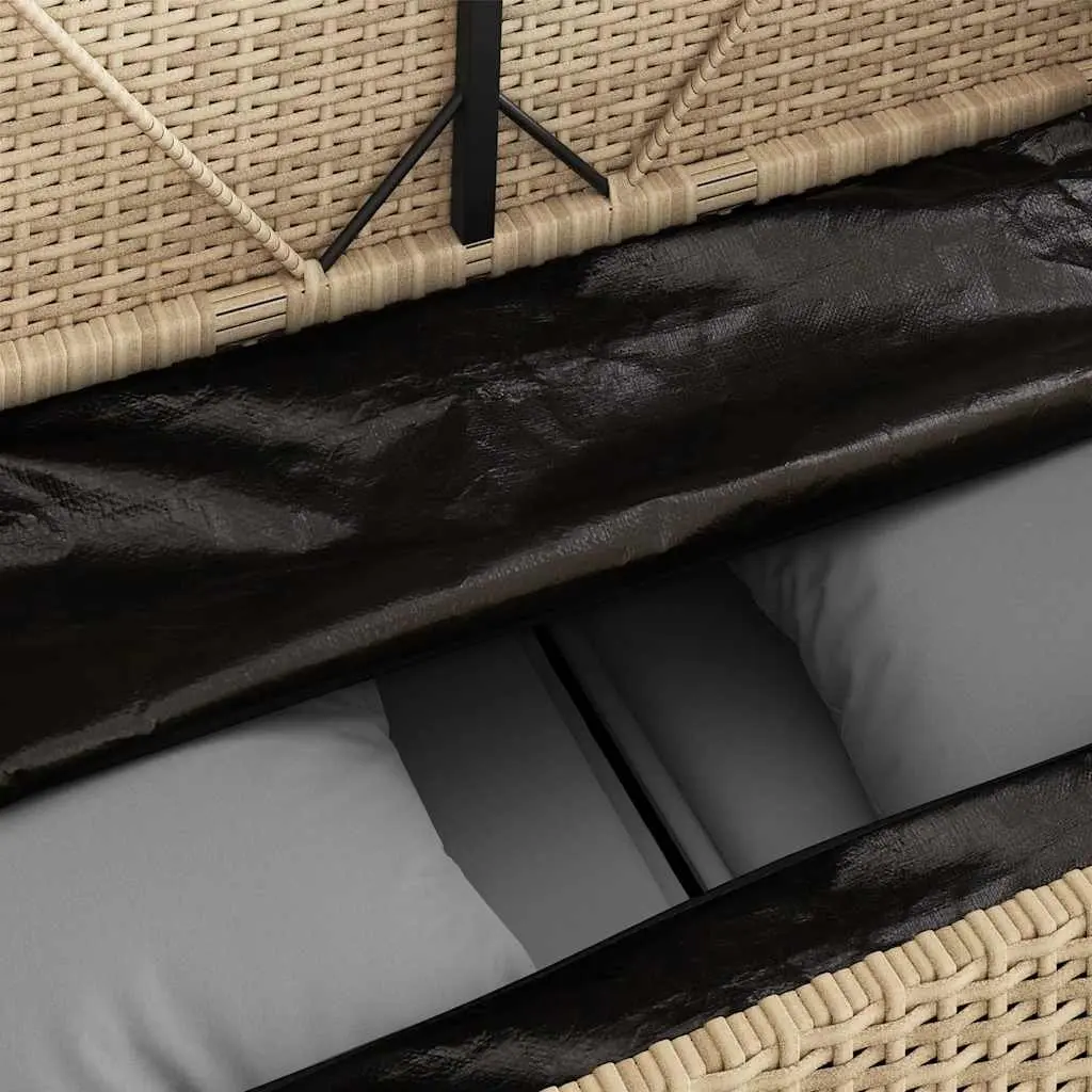 Garden Bench Storage Beige Poly Rattan Outdoor Seating with Padded Cushion