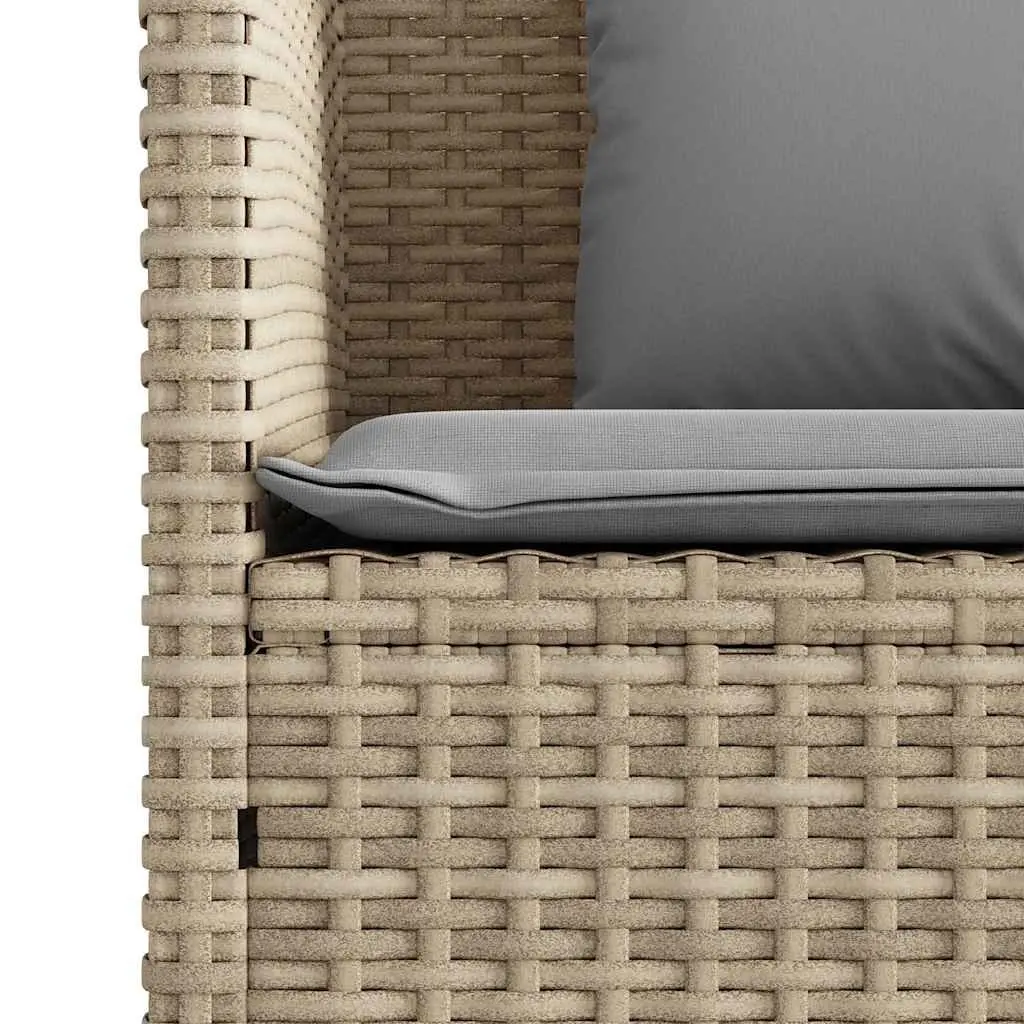 Garden Bench Storage Beige Poly Rattan Outdoor Seating with Padded Cushion