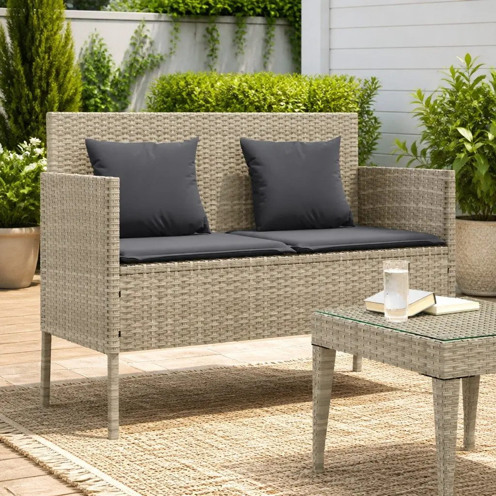 Garden Bench with Cushion Storage Grey Poly Rattan Outdoor Seating