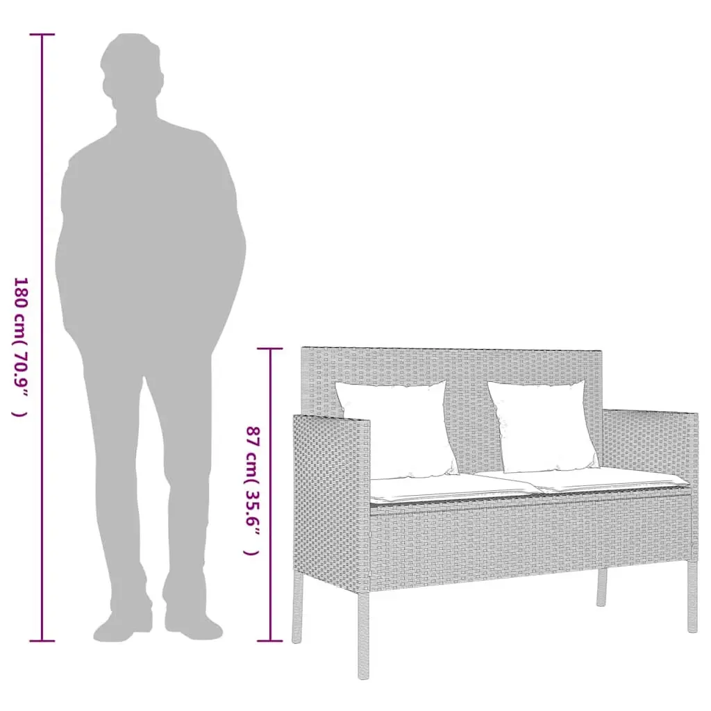 Garden Bench with Cushion Storage Grey Poly Rattan Outdoor Seating