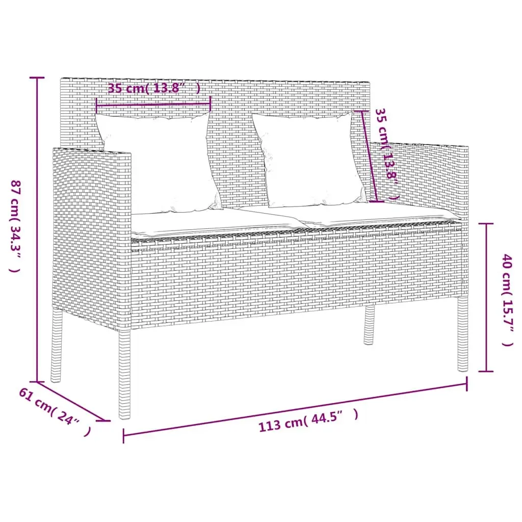 Garden Bench with Cushion Storage Grey Poly Rattan Outdoor Seating