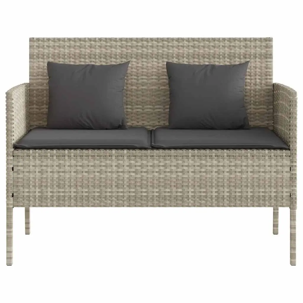 Garden Bench with Cushion Storage Grey Poly Rattan Outdoor Seating