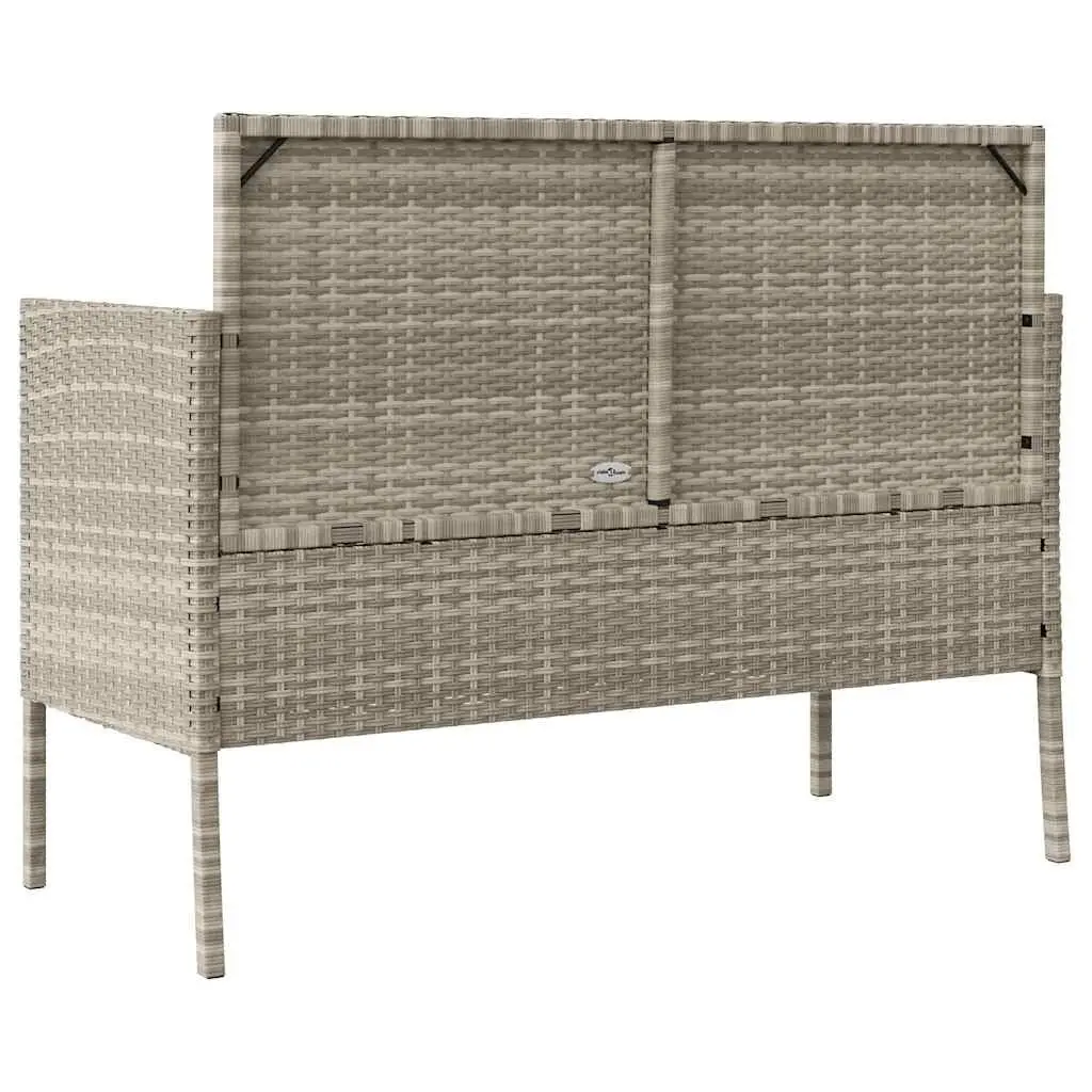 Garden Bench with Cushion Storage Grey Poly Rattan Outdoor Seating