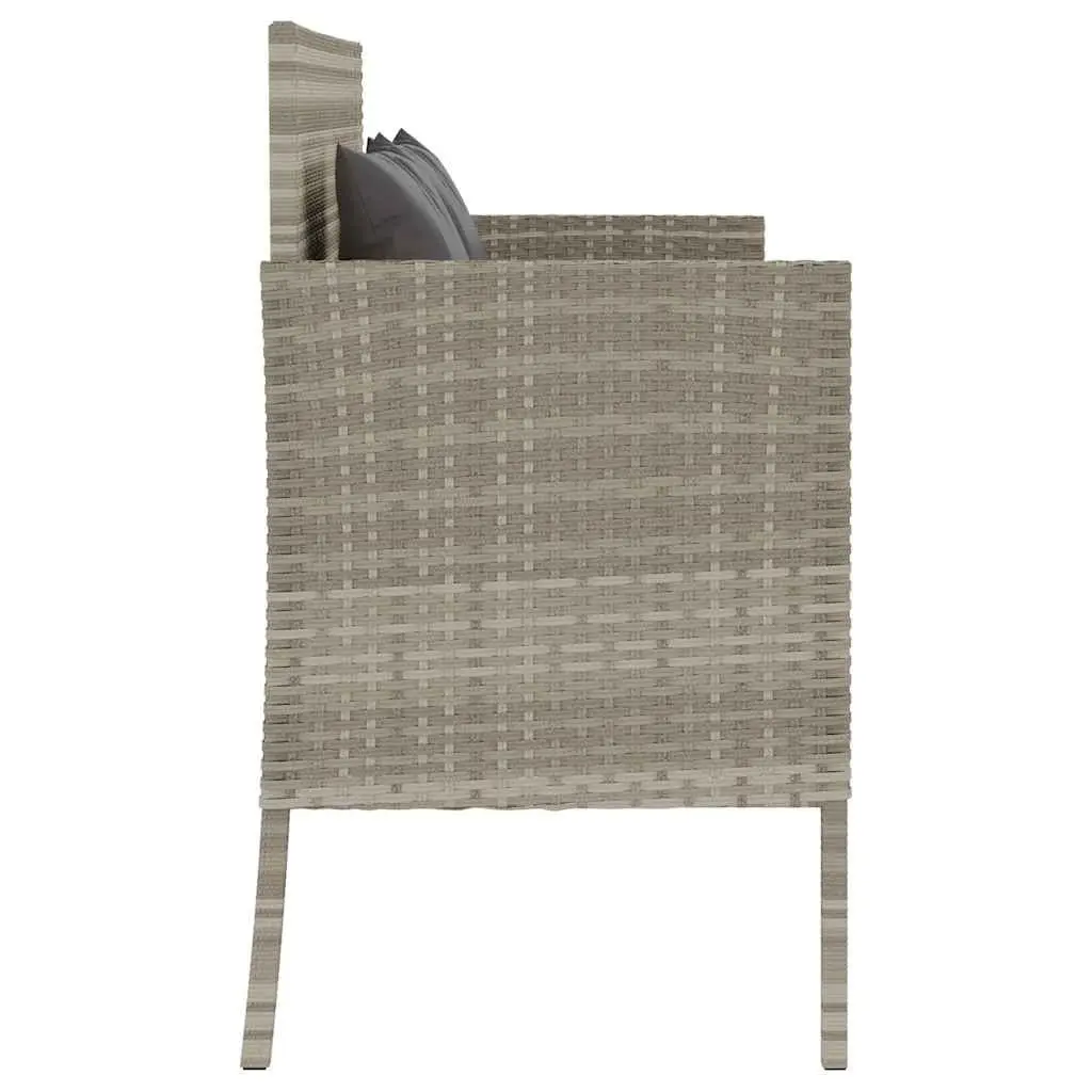 Garden Bench with Cushion Storage Grey Poly Rattan Outdoor Seating