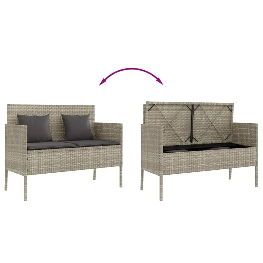 Garden Bench with Cushion Storage Grey Poly Rattan Outdoor Seating