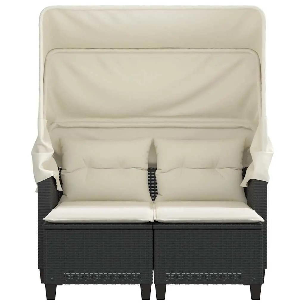 Outdoor Garden Sofa 2-Seater with Retractable Canopy Black Poly