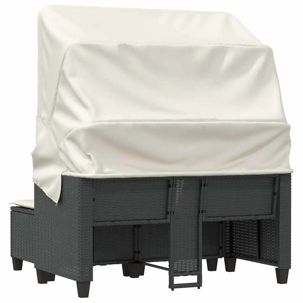 Outdoor Garden Sofa 2-Seater with Retractable Canopy Black Poly