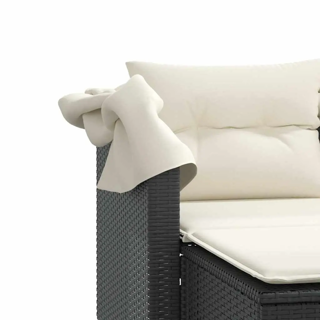 Outdoor Garden Sofa 2-Seater with Retractable Canopy Black Poly