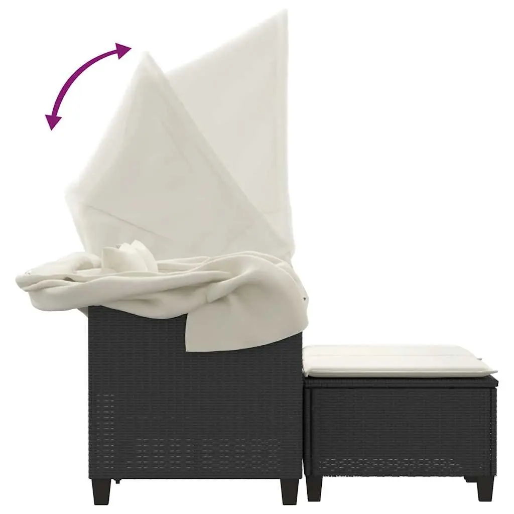 Outdoor Garden Sofa 2-Seater with Retractable Canopy Black Poly