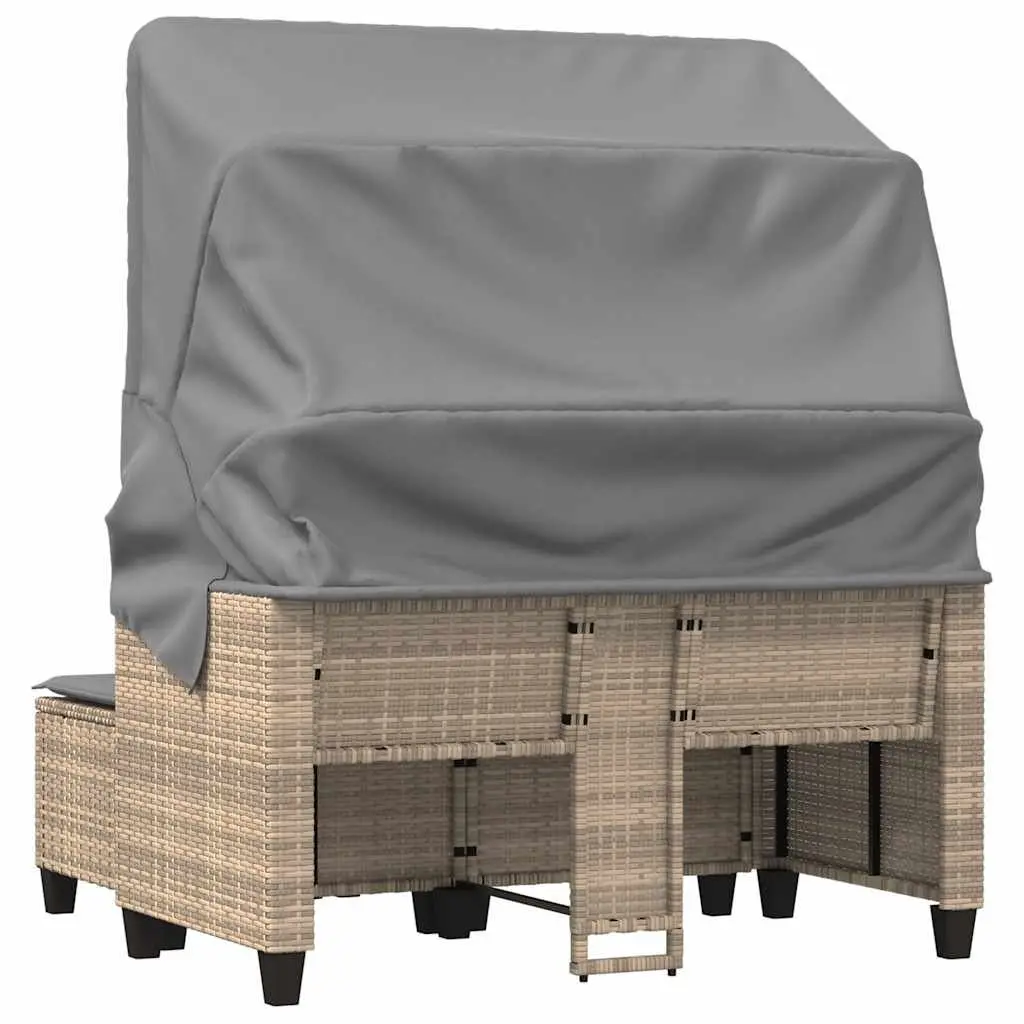 Garden Sofa 2-Seater with Canopy and Stools Beige Poly Rattan Outdoor