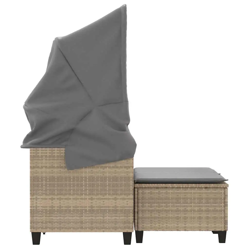 Garden Sofa 2-Seater with Canopy and Stools Beige Poly Rattan Outdoor