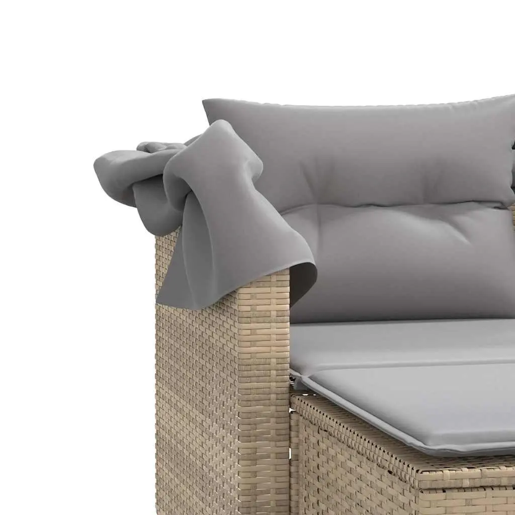 Garden Sofa 2-Seater with Canopy and Stools Beige Poly Rattan Outdoor