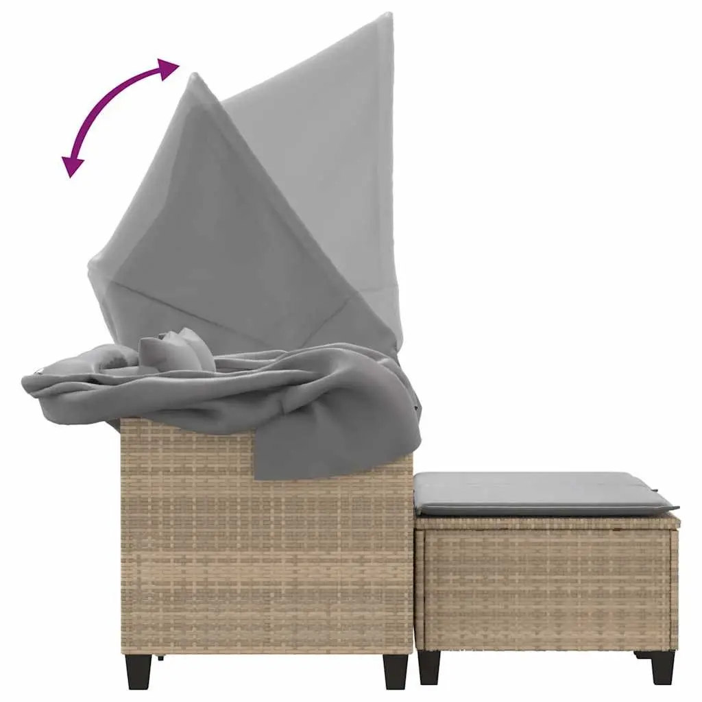 Garden Sofa 2-Seater with Canopy and Stools Beige Poly Rattan Outdoor