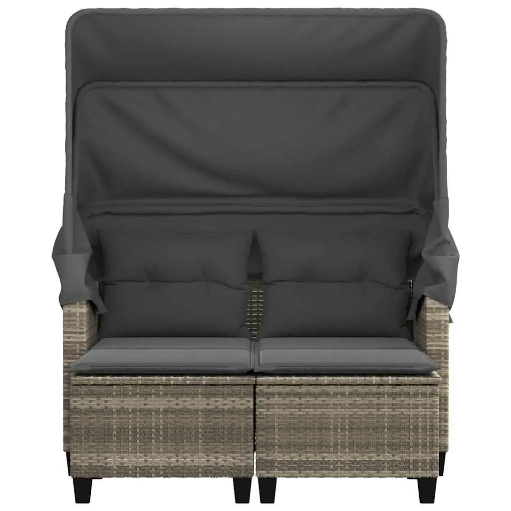 Outdoor Garden 2-Seater Sofa with Canopy and Stools Grey PE Rattan