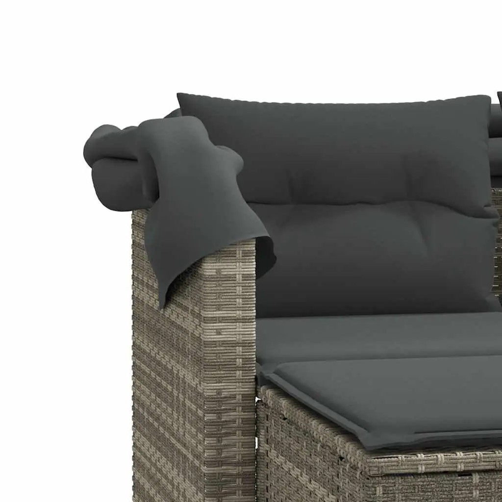 Outdoor Garden 2-Seater Sofa with Canopy and Stools Grey PE Rattan