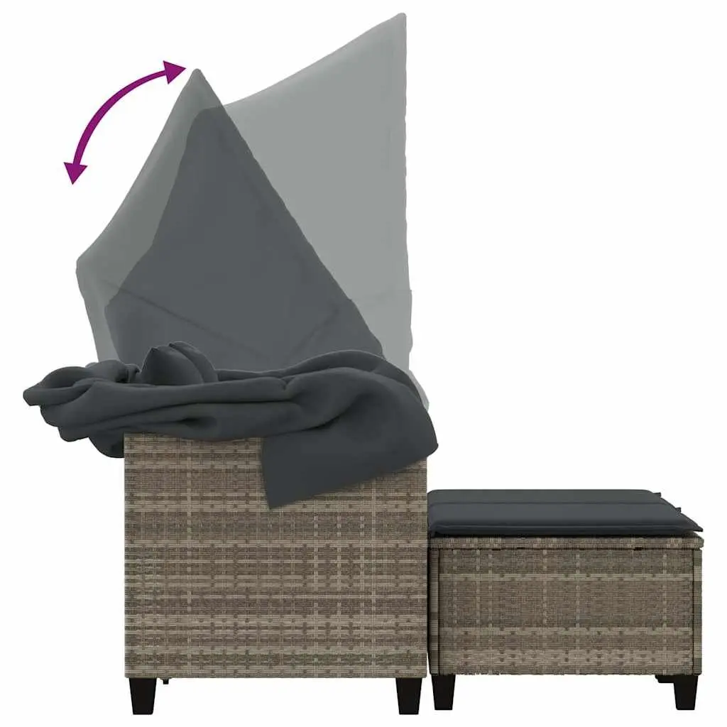 Outdoor Garden 2-Seater Sofa with Canopy and Stools Grey PE Rattan