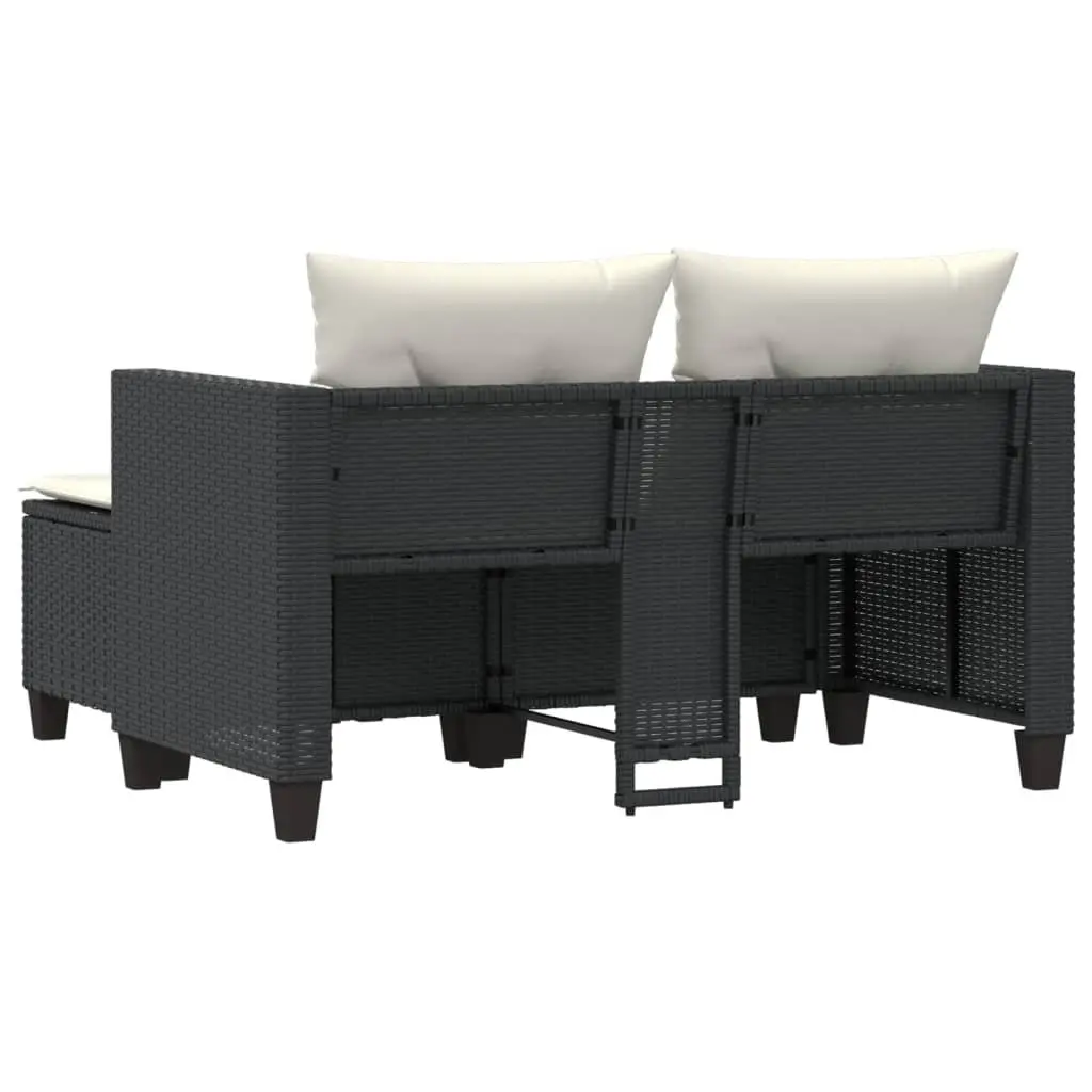 Garden Sofa 2-Seater with Stools Black Poly Rattan Outdoor Patio Lounge Set