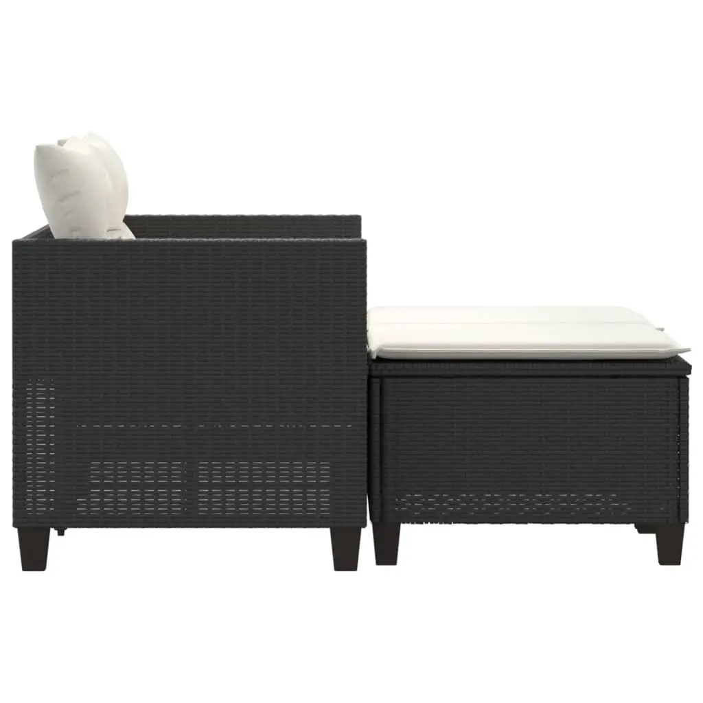 Garden Sofa 2-Seater with Stools Black Poly Rattan Outdoor Patio Lounge Set