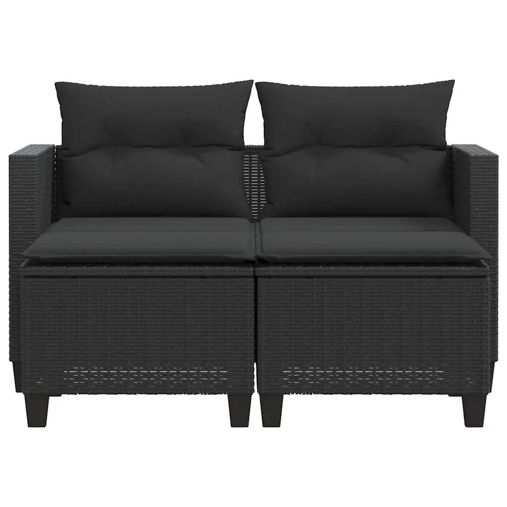 2-Seater Garden Sofa with Stools Black PE Rattan Outdoor Lounge