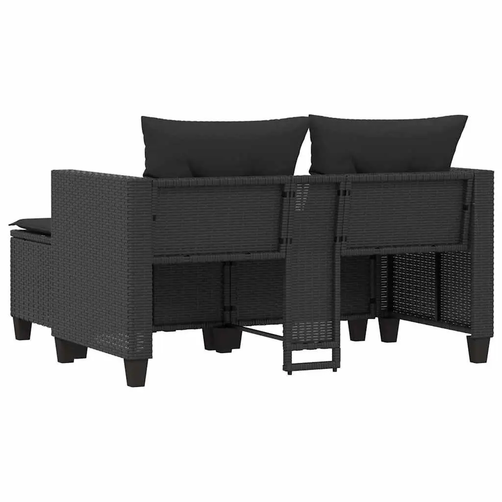 2-Seater Garden Sofa with Stools Black PE Rattan Outdoor Lounge