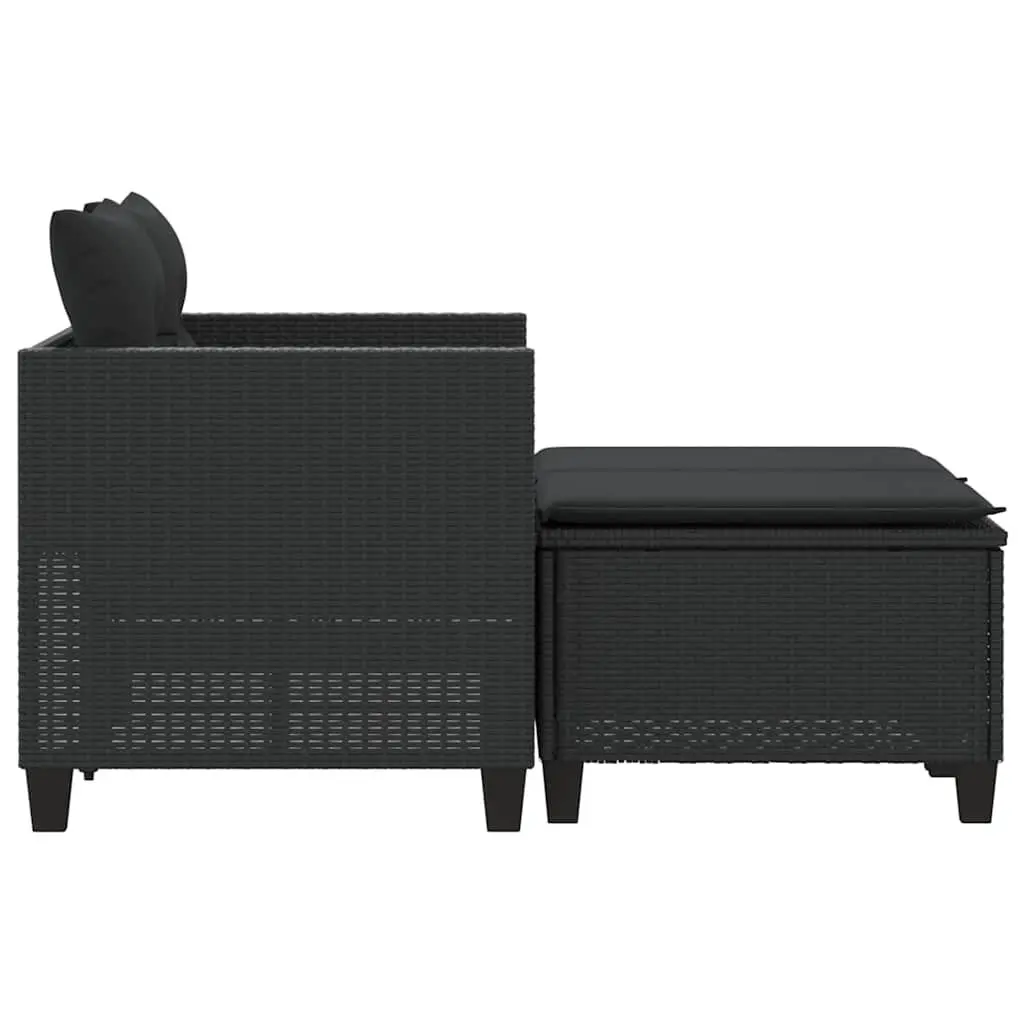 2-Seater Garden Sofa with Stools Black PE Rattan Outdoor Lounge