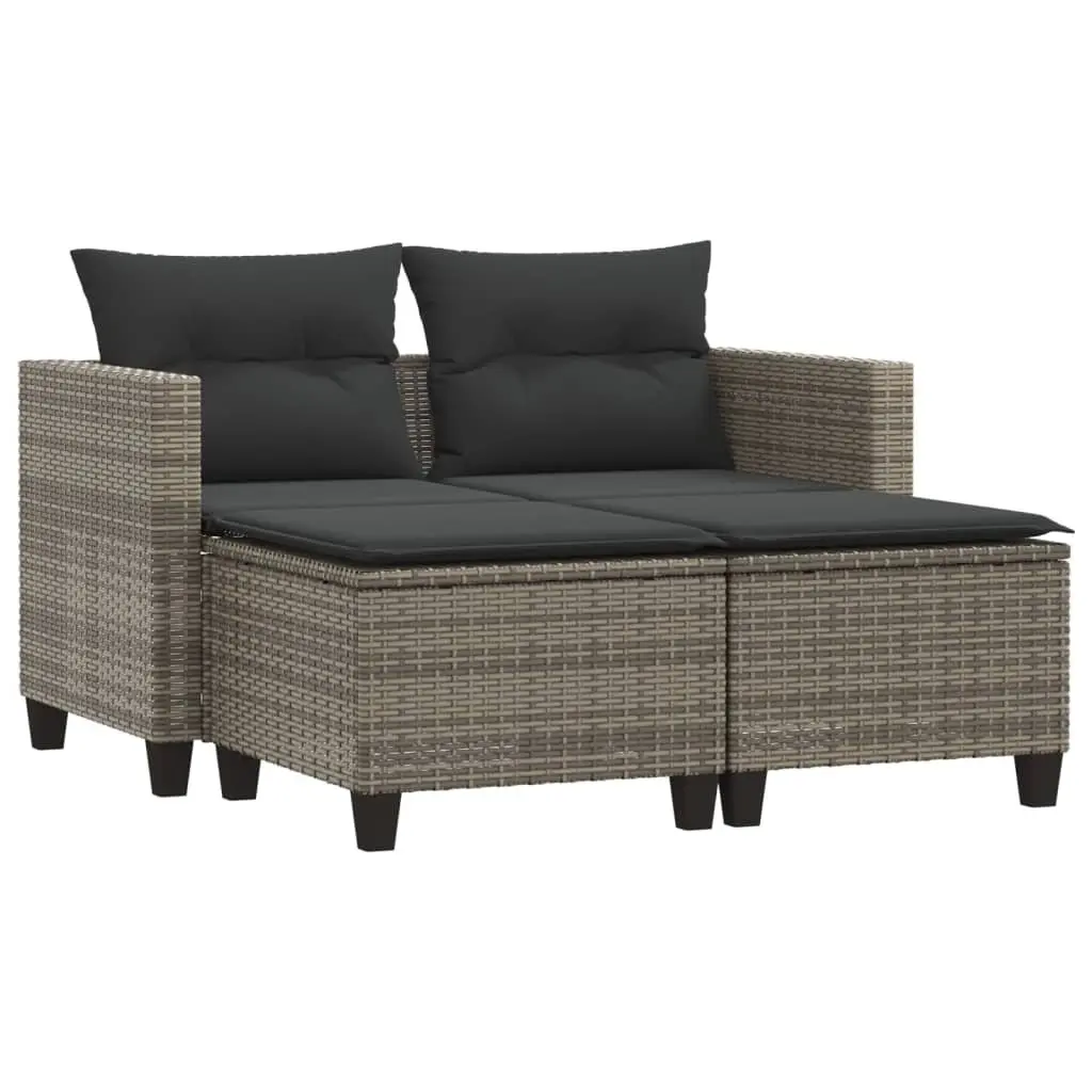 Outdoor Garden Sofa 2-Seater Grey Poly Rattan with Footstools