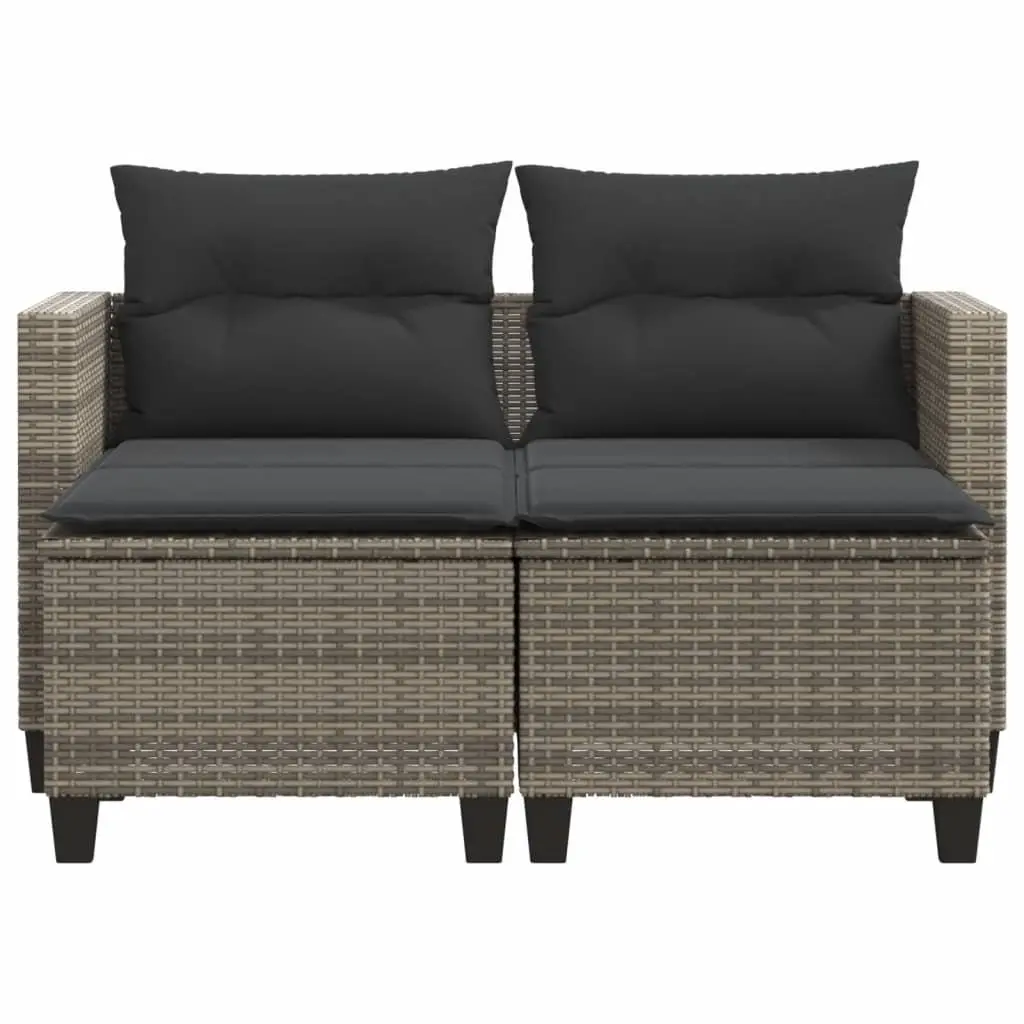 Outdoor Garden Sofa 2-Seater Grey Poly Rattan with Footstools